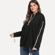 Shein Plus Drawstring Hoodie Letter Sweatshirt