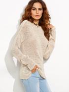 Shein Apricot Boat Neck Drop Shoulder Loose Knit Sweater