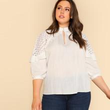 Shein Plus Guipure Lace Ruffle Trim Sleeve Top