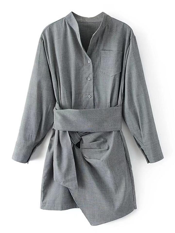 Shein Self Tie Asymmetrical Plaid Shirt Dress