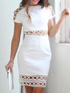 Shein White Short Sleeve Geometric Hollow Dress