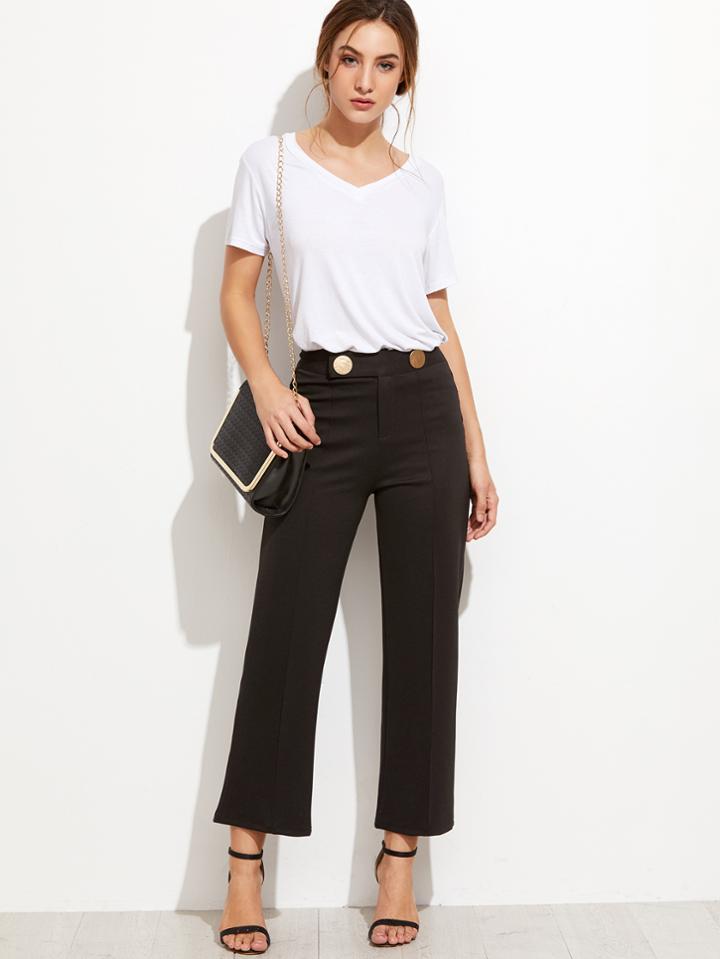 Shein Black Metal Embellished Wide Leg Pants