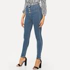 Shein Single Breasted High Waist Jeans