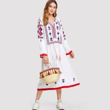 Shein Geo Embroidered Tasseled Dress