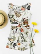 Shein Tropical Print Knotted Multiway Crop Tank Top With Shorts