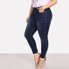 Shein Plus Pearl Detail Bleach Wash Jeans