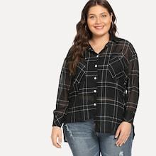 Shein Plus Asymmetric Hem Plaid Blouse