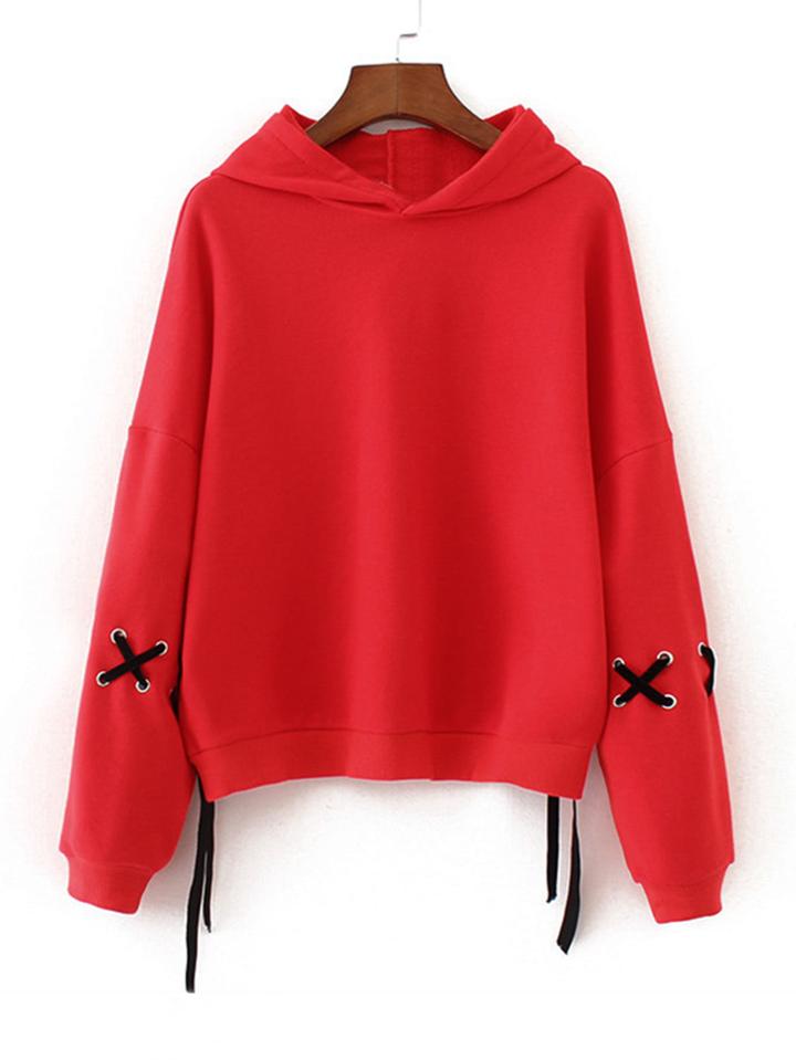 Shein Contrast Lace Up Drop Shoulder Hoodie