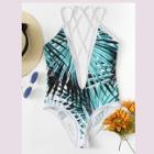 Shein Plus Tropical Print Strappy Swimsuit