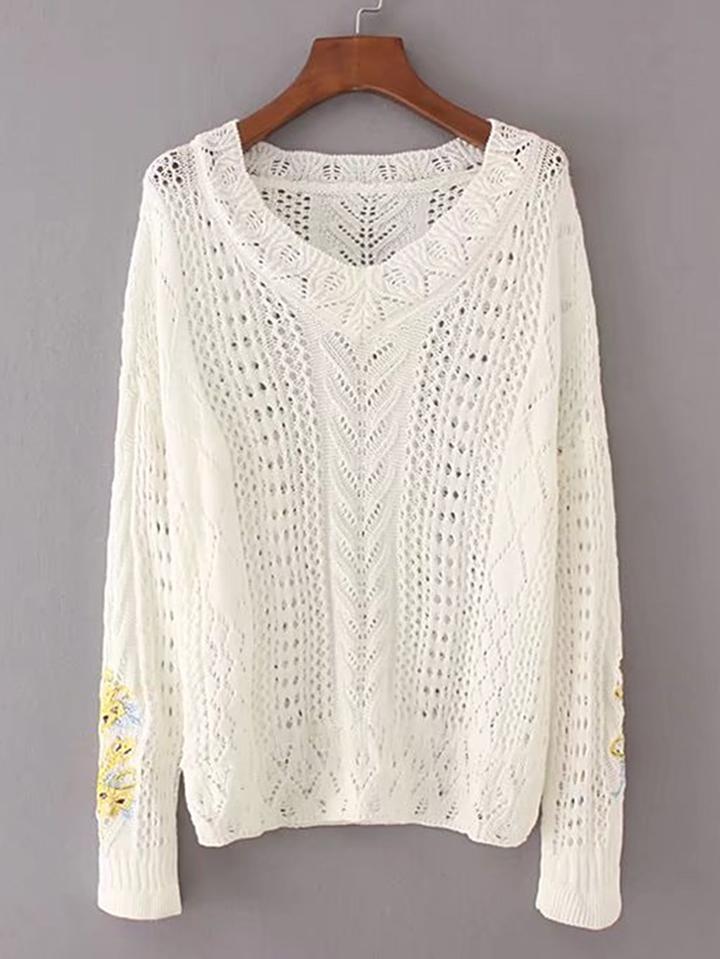 Shein Embroidery Hollow Out Sweater