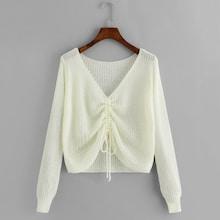 Shein Drawstring Front V Neck Jumper