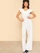 Shein Flounce Neckline Wide Leg Jumpsuit