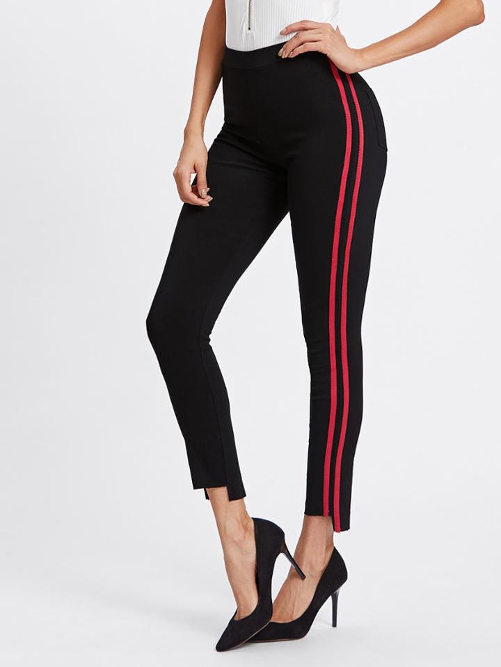 Shein Striped Side Stepped Hem Leggings