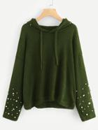 Shein Pearl Beading Drop Shoulder Hooded Sweater