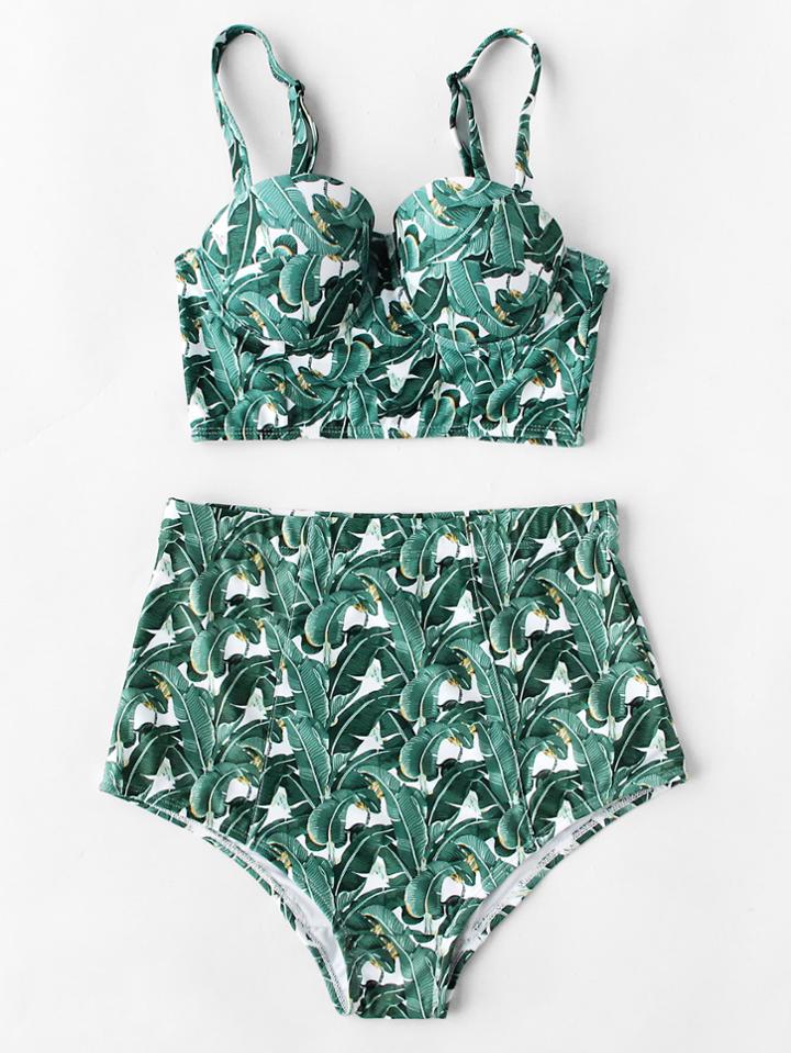 Shein Jungle Print High Rise Bustier Bikini Set