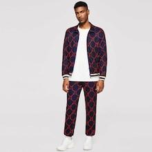 Shein Men Striped Trim Zipper Jacket & Pants Set