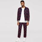 Shein Men Striped Trim Zipper Jacket & Pants Set