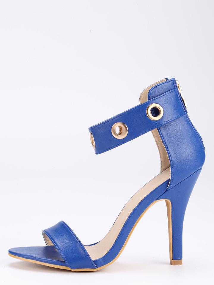 Shein Strappy Metal Eyelet Ankle Cuff Sandals - Navy