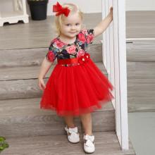 Shein Girls Floral Contrast Mesh Ball Gown Dress