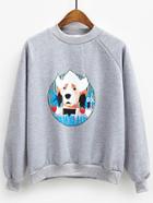 Shein Grey Round Neck Cartoon Dog Print Sweatshirt