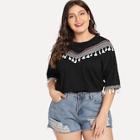 Shein Plus Tassel Trim Geo Embroidered T-shirt