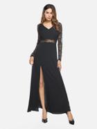 Shein V Neckline Side Split Lace Panel Dress