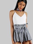 Shein Cami Plaid Romper Navy