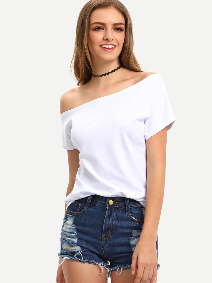 Shein Off-the-shoulder White T-shirt