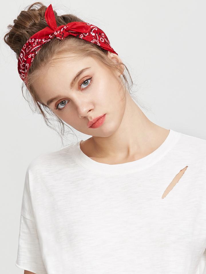 Shein Red Printed Cute Square Scarf