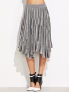Shein Silver Asymmetric Ruffle Hem Velvet Skirt