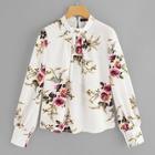 Shein Floral Print Pleated Detail Blouse
