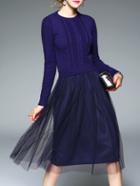 Shein Navy Knit Contrast Gauze Combo Dress