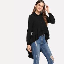 Shein Solid Ruffle Hem High Low Blouse