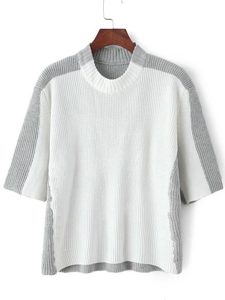 Shein Colour-block Crew Neck Half Sleeve Sweater