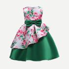 Shein Girls Tie Detail Floral Print Box Pleated Tiered Dress