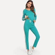 Shein Striped Side Hoodie Top & Drawstring Pants Set