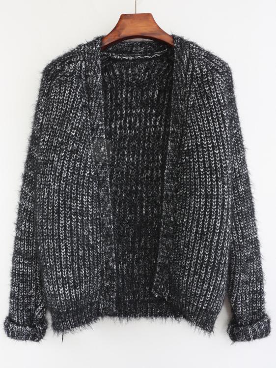 Shein Black Long Sleeve Shaggy Crop Cardigan