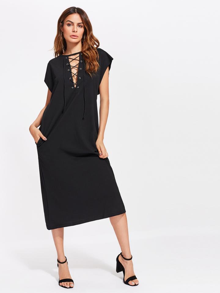 Shein Criss Cross Front Cap Sleeve Dress
