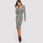 Shein Ruched Front Leopard Pencil Dress