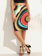 Shein Multicolor Print Split Back Pencil Skirt