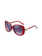 Shein Red Clear Frame Gold Trim Sunglasses