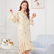 Shein Peach Print Ruffle Hem Night Dress