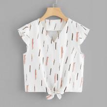 Shein Geo Print Knot Hem Top
