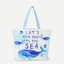 Shein Whale Print Canvas Tote Bag