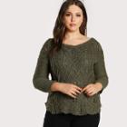 Shein Plus Distressed Frayed Hem Knitted Sweater Olive