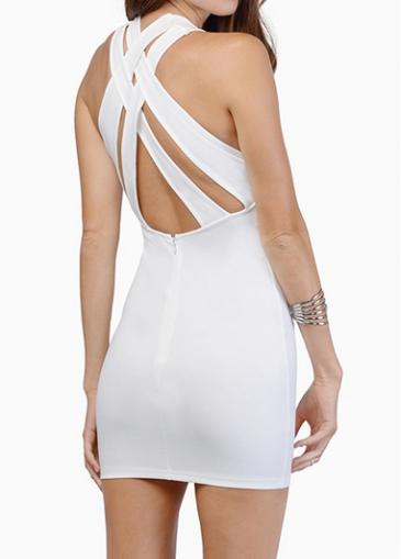 Rosewe Criss Cross Back White Bodycon Dress