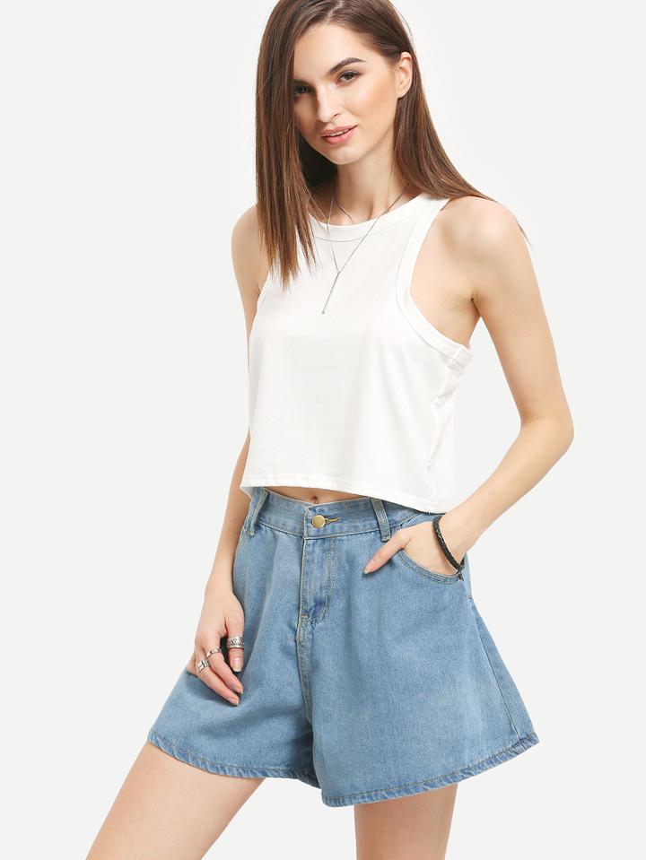 Shein Plain Crop Racerback Tank Top