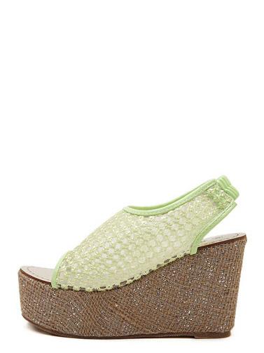 Shein Green Peep Toe Hollow Wedge Sandals