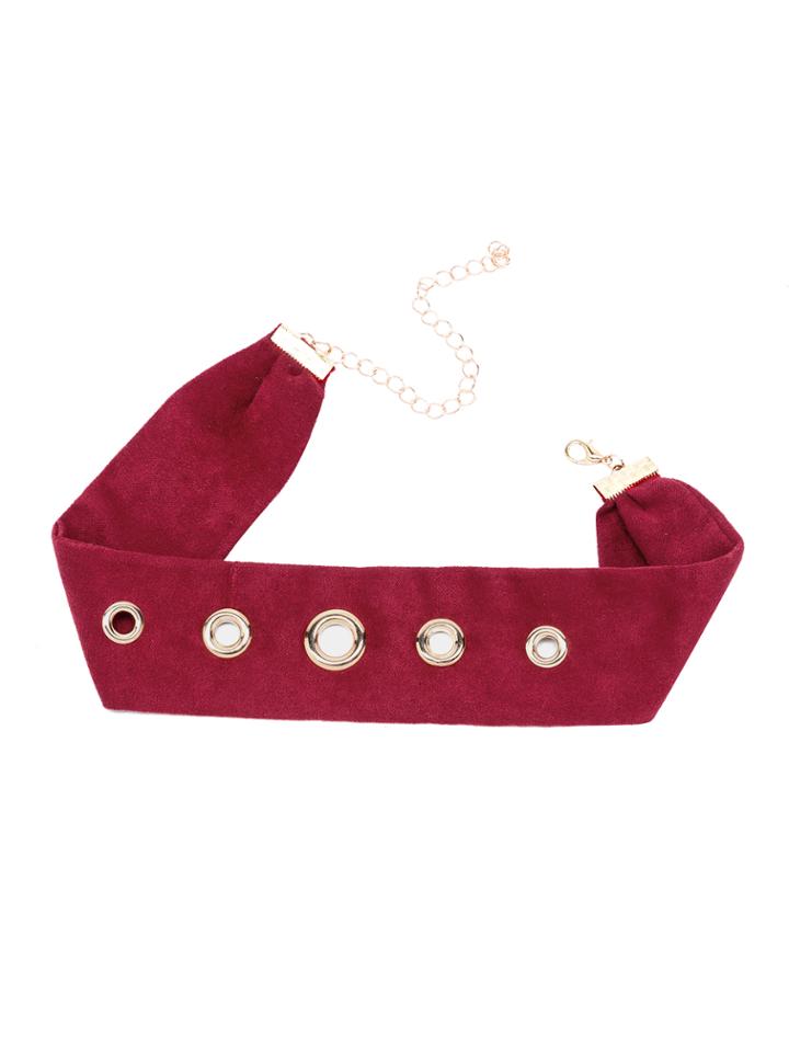 Shein Red Metal Eyelet Detail Suede Choker
