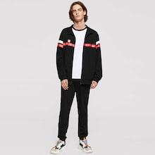 Shein Men Contrast Striped Zip Up Sweatshirt And Sweatpants Set